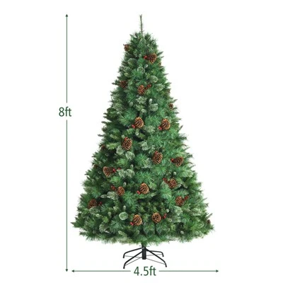Tangkula 8ft Pre-Decorated Holiday Christmas Tree Unlit Artificial Pine Tree w/ Red Berries 11 Tangkula 8ft Pre-Decorated Holiday Christmas Tree Unlit Artificial Pine Tree w/ Red Berries - Image 9
