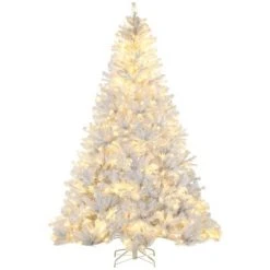 HOMCOM Prelit Artificial Christmas Tree Holiday Decoration with Warm White LED Lights, Auto Open, Steel Base, White -Outlet Xmas Decor Tree Store GUEST 2e88ee1c 0d93 4168 832b 216b4e8253f4