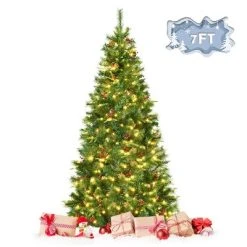 Tangkula Pre-lit Hinged Artificial Pencil Fir Christmas Tree with LED Lights -Outlet Xmas Decor Tree Store GUEST 2eeaeb1c 02a1 4426 ad03 b524bb3ff1ec