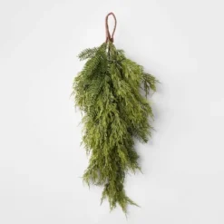 28" Battery Operated Pre-Lit Mixed Greenery & Cedar Artificial Christmas Swag Green with Warm White LED Lights - Wondershop™