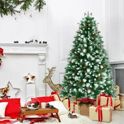 Costway 6ft Unlit Hinged Artificial Christmas Tree w/Snow Flocked Tips and Red Berries 4 Costway 6ft Unlit Hinged Artificial Christmas Tree w/Snow Flocked Tips and Red Berries - Image 2