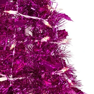Northlight 6' Pre-Lit Pink Tinsel Pop-Up Artificial Christmas Tree, Clear Lights 4 Northlight 6' Pre-Lit Pink Tinsel Pop-Up Artificial Christmas Tree, Clear Lights - Image 2