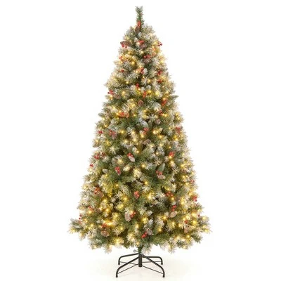 Costway 5FT/6.5FT/7.5FT Artificial Christmas Tree Hinged with 200/420/560/650 Warm LED Lights & 126/207/267/309 Red Berries 14 Costway 5FT/6.5FT/7.5FT Artificial Christmas Tree Hinged with 200/420/560/650 Warm LED Lights & 126/207/267/309 Red Berries - Image 12