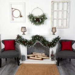 Nearly Natural 6' Pre-lit LED Extra Wide Flocked Tip Spruce with Pinecones and Berries Artificial Christmas Garland Green with Multicolor Lights -Outlet Xmas Decor Tree Store GUEST 2f9e649a cc58 4318 a300 2a2106507219