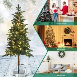 Costway 6ft Pre-Lit Artificial Hinged Pencil Christmas Tree w/250 Lights and Metal Stand -Outlet Xmas Decor Tree Store GUEST 3089bb7e 51e9 4d50 94de 4144019cab90