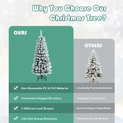 Costway 4.5ft Snow-Flocked Hinged Artificial Christmas Pencil Tree w/ 373 Mixed Tips -Outlet Xmas Decor Tree Store GUEST 30988652 074f 485e ada4 5013567363dc