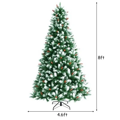Costway 8ft Unlit Hinged Artificial Christmas Tree w/ Snow Flocked Tips and Red Berries 5 Costway 8ft Unlit Hinged Artificial Christmas Tree w/ Snow Flocked Tips and Red Berries - Image 3
