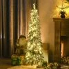HOMCOM Pencil Prelit Artificial Christmas Tree Holiday Decoration with Snow-flocked Downswept Branches, Warm White or Colorful LED Lights