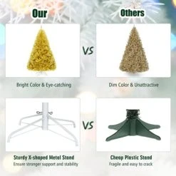 Tangkula Artificial Tinsel Christmas Tree Hinged Decoration Tree Champagne Gold -Outlet Xmas Decor Tree Store GUEST 317f2718 45c6 4d37 9521 dd1ae42b33d7