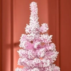 HOMCOM 6' Tall Unlit Snow Flocked Artificial Christmas Tree Slim Pencil Xmas Tree with Pine Shape and Realistic Branches, Pink -Outlet Xmas Decor Tree Store GUEST 31ec1980 ef6e 4aae ae30 f759e4b2e5de