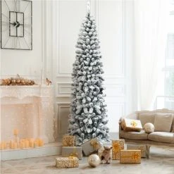 Costway 7.5Ft Unlit Hinged Snow Flocked Artificial Pencil Christmas Tree w/ 641 Tips -Outlet Xmas Decor Tree Store GUEST 3219ed4c c6df 49df af5a f342c5c23360