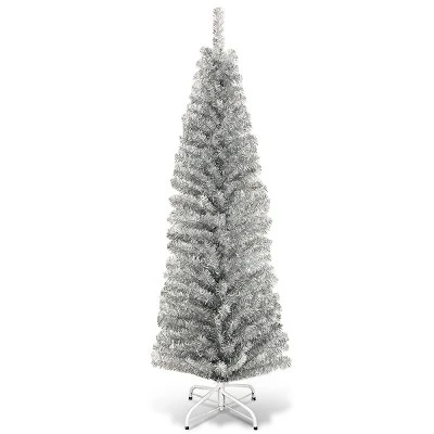 Costway 6FT Tinsel Tree Slim Pencil Christmas Tree Silver Champagne Goldblue 13 Costway 6FT Tinsel Tree Slim Pencil Christmas Tree Silver Champagne Goldblue - Image 11