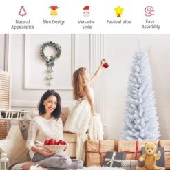 Tangkula Life-Like Slender White Christmas Tree Artificial Pencil Unlit Xmas Tree W/ Folding Metal Stand & Durable PVC 22 Tangkula Life-Like Slender White Christmas Tree Artificial Pencil Unlit Xmas Tree W/ Folding Metal Stand & Durable PVC -Outlet Xmas Decor Tree Store GUEST 32ee66d6 86ea 4f2d 820c 1c30fc70370a