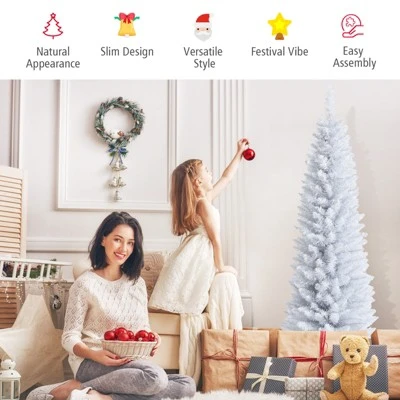 Tangkula Life-Like Slender White Christmas Tree Artificial Pencil Unlit Xmas Tree W/ Folding Metal Stand & Durable PVC 11 Tangkula Life-Like Slender White Christmas Tree Artificial Pencil Unlit Xmas Tree W/ Folding Metal Stand & Durable PVC - Image 9