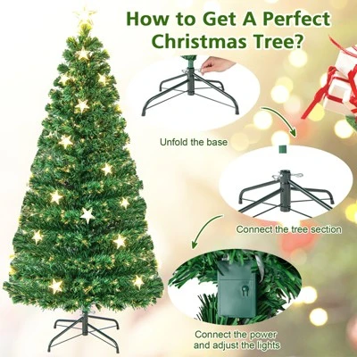 Tangkula 4/5/6/7 FT Artificial Christmas Tree Prelit Fiber Optic Xmas Tree w/ Warm White Lights 8 Light Modes 9 Tangkula 4/5/6/7 FT Artificial Christmas Tree Prelit Fiber Optic Xmas Tree w/ Warm White Lights 8 Light Modes - Image 7