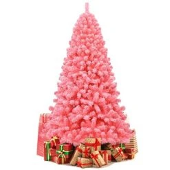 Costway 7.5ft Snow Flocked Hinged Artificial Christmas Tree w/ Metal Stand Pink -Outlet Xmas Decor Tree Store GUEST 332c3559 ed70 4f60 9238 7d9098ee2837