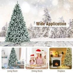 Costway 8ft Pre-lit Snow Flocked Hinged Christmas Tree w/1502 Tips & Metal Stand -Outlet Xmas Decor Tree Store GUEST 33904707 da43 4320 bdbb 55ced3b66528