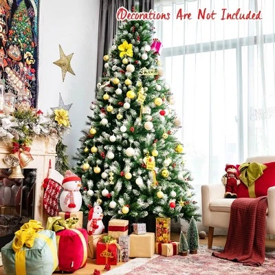 Costway 8ft Unlit Hinged Artificial Christmas Tree w/ Snow Flocked Tips and Red Berries 4 Costway 8ft Unlit Hinged Artificial Christmas Tree w/ Snow Flocked Tips and Red Berries - Image 2