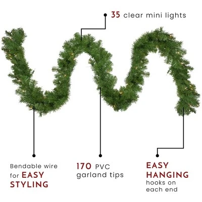 Northlight 9' x 10" Pre-Lit Windsor Pine Artificial Christmas Garland - Clear Lights 4 Northlight 9' x 10" Pre-Lit Windsor Pine Artificial Christmas Garland - Clear Lights - Image 2