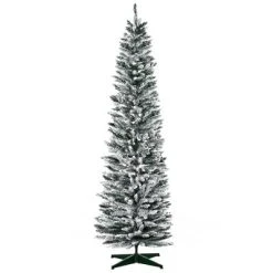 HOMCOM 82.75" Snow Flocked Artificial Pencil Christmas Tree, Slim Xmas Tree with Realistic Branches and Plastic Base Stand for Indoor Decoration -Outlet Xmas Decor Tree Store GUEST 34b441ec 960e 4660 ac4d 6047f99c020c