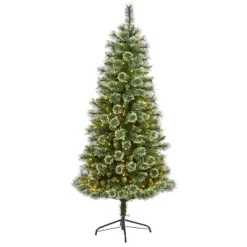 Nearly Natural 6’ Wisconsin Slim Snow Tip Pine Prelit LED Artificial Christmas Tree