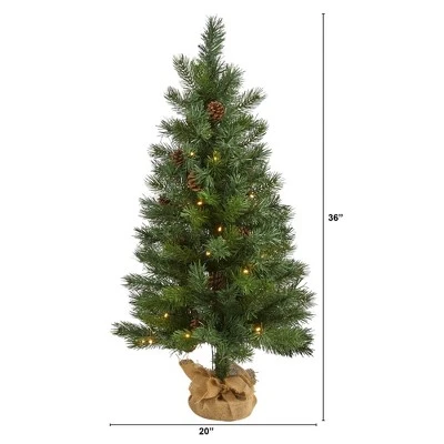3ft Nearly Natural Pre-Lit LED Fraser Fir with Pinecones Artificial Christmas Tree Clear Lights in Burlap Base 3 3ft Nearly Natural Pre-Lit LED Fraser Fir with Pinecones Artificial Christmas Tree Clear Lights in Burlap Base