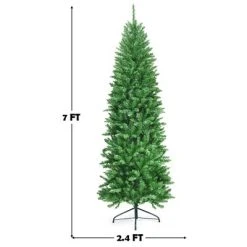 Costway 7Ft Pre-lit Artificial Pencil Christmas Tree Hinged Fir PVC Tree /350 LED Lights