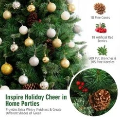 Costway 6ft 7ft8ft Unlit Hinged PVC Artificial Christmas Pine Tree with Red Berries -Outlet Xmas Decor Tree Store GUEST 35be8dcb 6d8a 4bbd a3a2 896e43aa0b55