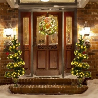 Costway Set of 2 Pre-lit Spiral Artificial Christmas Entrance Tree 4FT w/ 150 LED Lights 3 Costway Set of 2 Pre-lit Spiral Artificial Christmas Entrance Tree 4FT w/ 150 LED Lights