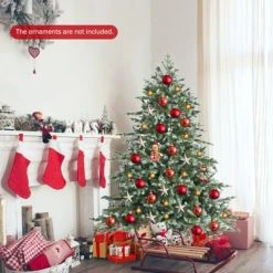 Tangkula Evergreen Artificial Christmas Tree, Mixed PE & PVC Tree Metal Stand Included, Unlit Xmas Tree