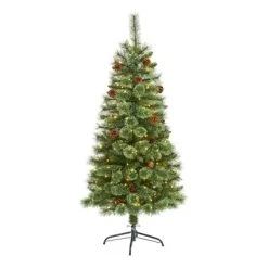 Nearly Natural Pre-Lit LED White Mountain Pine Artificial Christmas Tree with Pinecones Clear Lights -Outlet Xmas Decor Tree Store GUEST 35f3e4d3 4d90 4fe1 af0f a953f8986dee