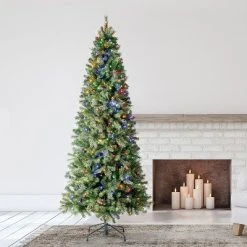 Home Heritage Cashmere Quick Set 12 Foot Artificial Holiday Tree Prelit with 800 White & Color LED Lights, 2903 PVC Foliage Tips, and Metal Stand