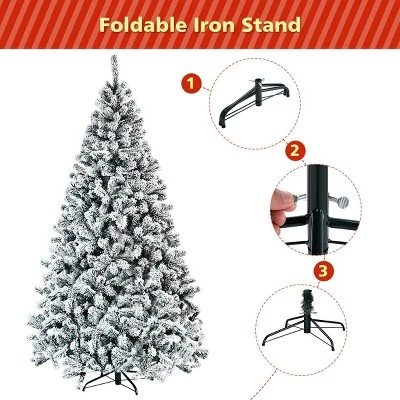 Costway 7.5ft Snow Flocked Hinged Christmas Tree Unlit Metal Stand 6 Costway 7.5ft Snow Flocked Hinged Christmas Tree Unlit Metal Stand - Image 4
