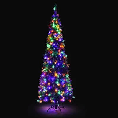Tangkula 7.5ft Pencil Christmas Tree Pre-Lit Hinged Artificial Decoration w/ 350 Colorful Lights 7 Tangkula 7.5ft Pencil Christmas Tree Pre-Lit Hinged Artificial Decoration w/ 350 Colorful Lights - Image 5