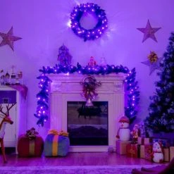 Costway 9ft Pre-lit Christmas Halloween Garland Black w/ 50 Purple LED Lights -Outlet Xmas Decor Tree Store GUEST 36c36a79 7229 4190 bec9 70f72786838f