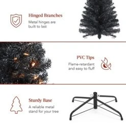 Best Choice Products Pre-Lit Black Artificial Christmas Tree, Holiday Pencil Tree w/ Metal Base -Outlet Xmas Decor Tree Store GUEST 3700e203 5bfa 4645 b22a 1ba6ca04f03b