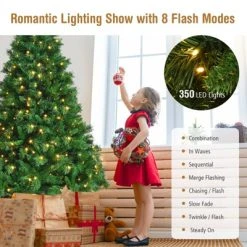 Tangkula Pre-Lit Hinged Lifelike Xmas Tree, Lush Artificial Christmas Tree W/ PVC Tips LED Lights 8 Flash Modes -Outlet Xmas Decor Tree Store GUEST 38453c74 8816 491b 9ec0 9b8825a856c9