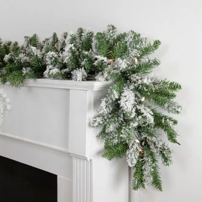 Northlight 9' x 10" Prelit Snow Mountain Pine Artificial Christmas Garland - Clear Lights 3 Northlight 9' x 10" Prelit Snow Mountain Pine Artificial Christmas Garland - Clear Lights