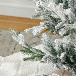 HOMCOM 8 Foot Pine Snow Flocked Artificial Christmas Tree with 1479 Realistic Cedar Branches, Auto Open, Home Holiday Decoration, Green -Outlet Xmas Decor Tree Store GUEST 38853105 b269 407f 89df c52069bf78d3