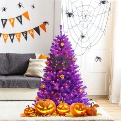 Tangkula Artificial Purple Christmas Tree, Prelit Purple Halloween Tree w/ Orange LED Lights & Pumpkin Ornaments 18 Tangkula Artificial Purple Christmas Tree, Prelit Purple Halloween Tree w/ Orange LED Lights & Pumpkin Ornaments -Outlet Xmas Decor Tree Store GUEST 38f4dbbd 824d 48ba 9253 bceec76d1b34