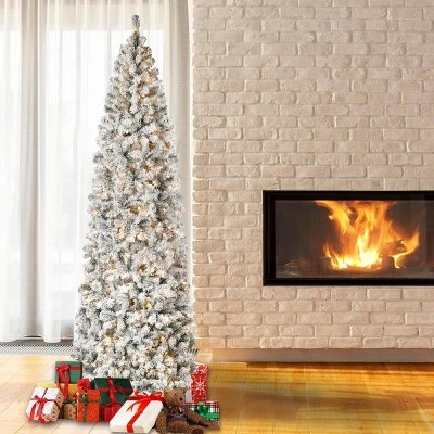 National Tree Company First Traditions Pre-Lit Pencil Slim Flocked Acacia Hinged Artificial Christmas Tree Clear Lights 3 National Tree Company First Traditions Pre-Lit Pencil Slim Flocked Acacia Hinged Artificial Christmas Tree Clear Lights