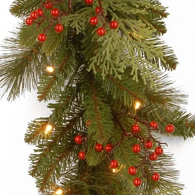 National Tree Company Pre-Lit 'Feel Real' Artificial Christmas Garland, Green, Classical, White Lights, With Berry Clusters, Plug In,9 Feet 3 National Tree Company Pre-Lit 'Feel Real' Artificial Christmas Garland, Green, Classical, White Lights, With Berry Clusters, Plug In,9 Feet