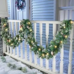 Collections Etc. Collections Etc 9-Foot Battery Operated Frosted Garland with Timer 108 X 0.5 X 9