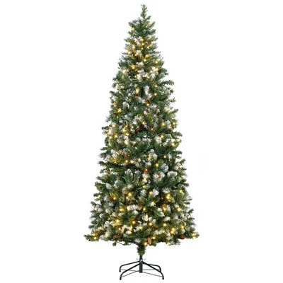 HOMCOM Skinny Prelit Artificial Christmas Tree Holiday Decoration with Snow-dipped Branches, Warm White LED Lights, Auto Open, Green 8 HOMCOM Skinny Prelit Artificial Christmas Tree Holiday Decoration with Snow-dipped Branches, Warm White LED Lights, Auto Open, Green - Image 6