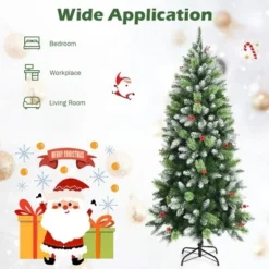 Costway 5ft6ft7.5ft Unlit Snowy Hinged Artificial Christmas Pencil Tree w/ Red Berries 19 Costway 5ft6ft7.5ft Unlit Snowy Hinged Artificial Christmas Pencil Tree w/ Red Berries -Outlet Xmas Decor Tree Store GUEST 39c0a2db 1df5 4e15 be7e 8a667c2cee65