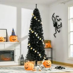 HOMCOM Artificial Christmas Tree with Stand, Xmas Pencil Tree with Halloween Style, Holiday Home Indoor Decoration for Party, Black -Outlet Xmas Decor Tree Store GUEST 3a206642 b9b3 4359 89be 80dd11f79492