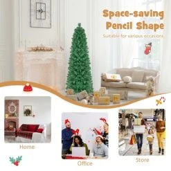 Tangkula 5/6/7/8 FT Fiber Optic Artificial Christmas Tree Prelit Pencil Christmas Tree with 361/517/697/889 Branch Tips Foldable Metal Stand -Outlet Xmas Decor Tree Store GUEST 3a31dcfe 615c 4941 8ed6 6acce3239c03