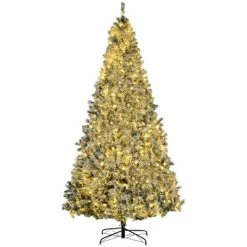 HOMCOM Prelit Artificial Christmas Tree Holiday Decoration with Snow Flocked Branches, Warm White LED Lights, Auto Open, Green -Outlet Xmas Decor Tree Store GUEST 3a578605 df62 44ea a987 aaa41eebc2bf