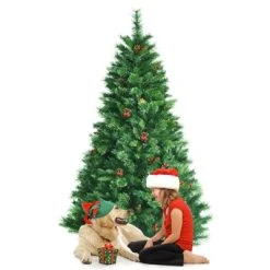 Tangkula Pre-Lit Christmas Spruce Tree Hinged Artificial Tree, Party Decoration w/ Tips, Lights, Pine Cones -Outlet Xmas Decor Tree Store GUEST 3a73f8c1 8e11 4a08 a0d3 9170542e8d57