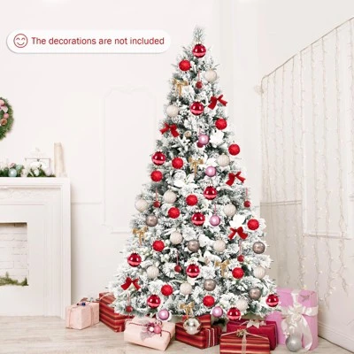 Tangkula Artificial Snow Flocked Christmas Tree 7FT Hinged Christmas Tree W/ 919 Branch Tips 3 Tangkula Artificial Snow Flocked Christmas Tree 7FT Hinged Christmas Tree W/ 919 Branch Tips